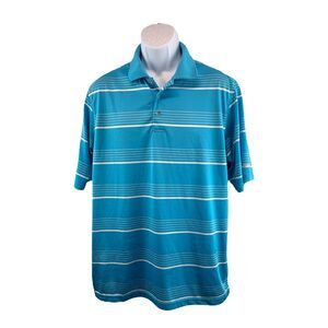 Slazenger Polo Shirt Mens Large Blue White Striped Golf Short Sleeve Stretch